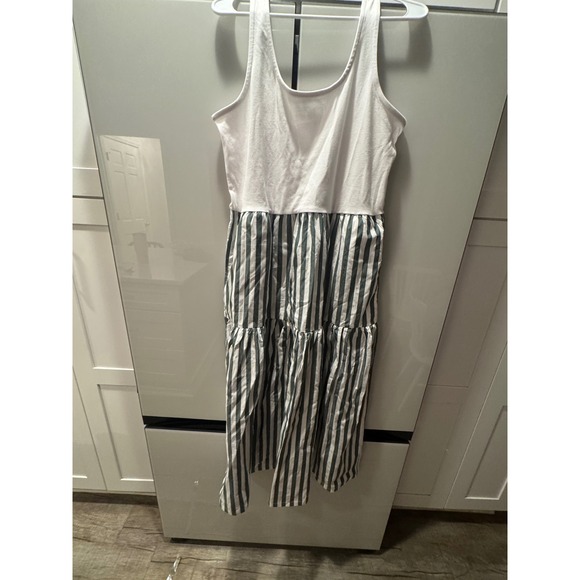 J. Crew Dresses & Skirts - J.Crew Womens Tiered Striped Mixed Media Midi Dress White Green Sleeveless L